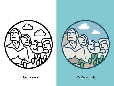 US Memorials american art clouds design graphic icon illustration landmark landscape memorials monument tourism trees us usa vector