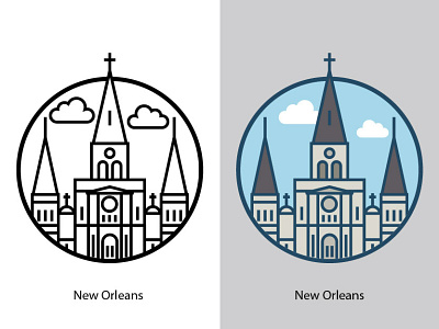 New Orleans Church building castle cathedral catholicism church clouds design french culture graphic illustration intricacy landmark landscape louisiana monument new orleans religious tourism vector