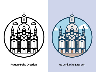 Frauenkirche Dresden architecture art baroque cathedral catholic church clouds dome europe evangelical famous building germany illustration landmark landscape martin luther monument tourism