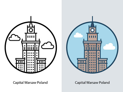 Capital Warsaw Poland architecture art capital city clouds europe famous building giant historical illustration journey landmark landscape monument panorama poland tourism urban