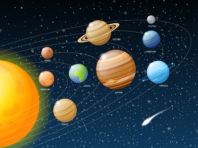 Planets Solar System design earth illustration jupiter mars mercury neptune night planets pluto saturn science sky solar space stars sun systm uranus venus