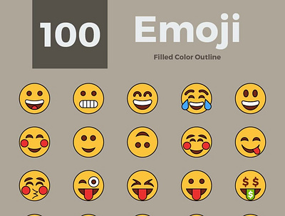 Emoji - Filled color outline. angry cartoon character color crying emojis emotions filled outline funny graphic happy icon design icons icons pack illustration laugh sad smiley smiley face yellow