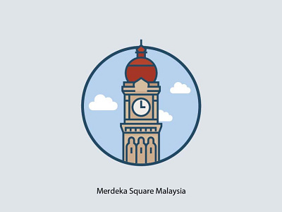 Merdeka Square Malaysia architecture asian building city clock clouds colonial downtown famous illustration islamic landmark malaysia monument square sultan tourism