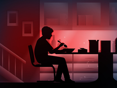 bandersnatch #5 bandersnatch black mirror cereal cupboard design dining dining room eat glow icon illustration light red silhouette stefan table vector