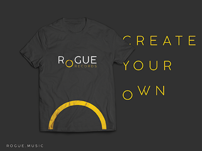 Rogue Records t-shirt branding gray identity t shirt yellow