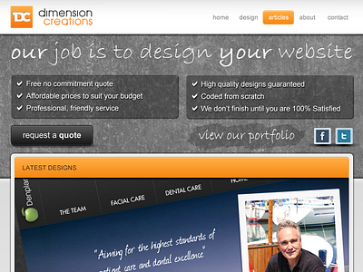 Dimension Creations homepage html photoshop web design website