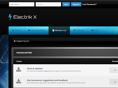 Electrik X forum forum theme forums mybb web design website