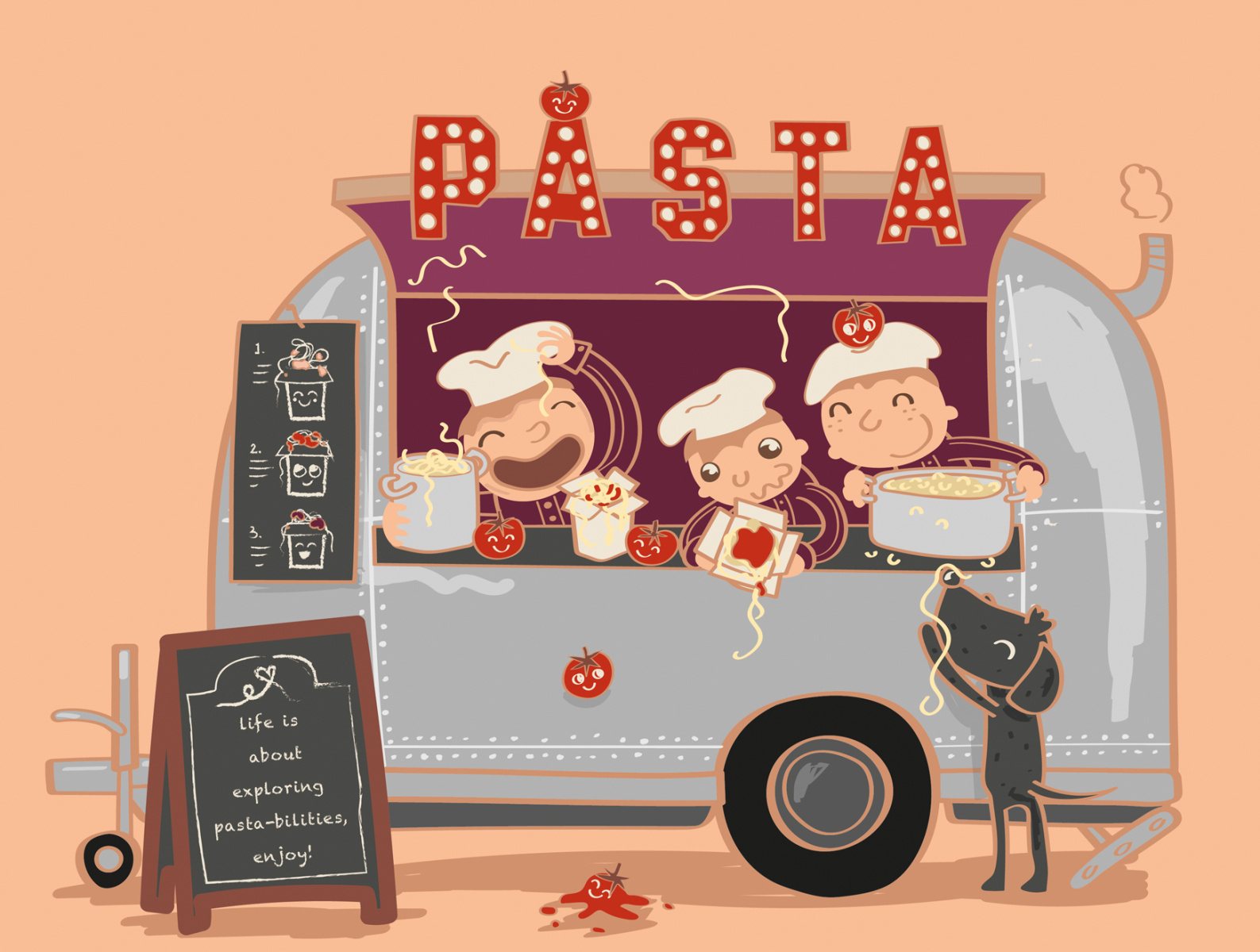 FEBRUARY - Basta la pasta! Who does not love a good plate of com 2021 adobe calendar calendar 2021 character childrensillustration foodtruck freework illustration pasta spagetti