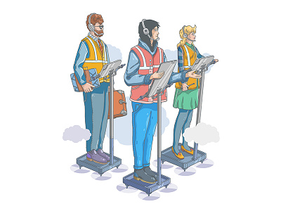 Guys from the future city digital fly future illustration people