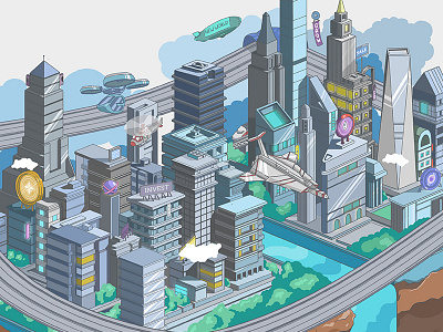 Future city city digital future illustration procreate