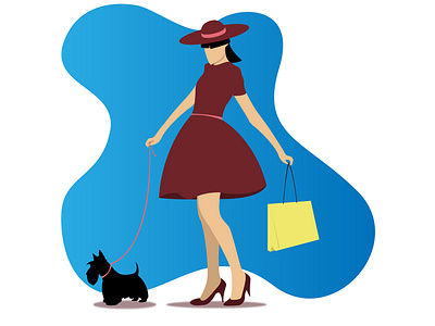 Lady with a dog bonnet buying dog dress fashion flat illustration style vector woman