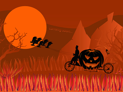 Halloween cooming soon background celebration coach coachman design dribbble fern flat halloween halloween carnival illustration illustration art moon mountain oak tree vector