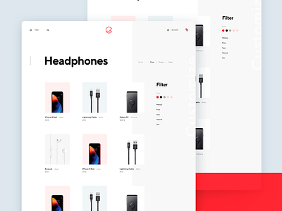 Mimimalistic catalog UI catalogue ecommerce page red typography ui ux web website