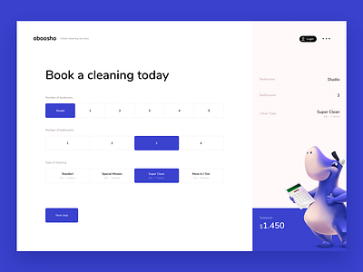 Book a cleaning blue bounds calculator clean creative cute design illustration page typography ui ux web website