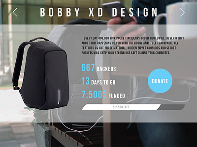 daily UI 032 "Crowdfunding Campaign" 032 awesome backpack beautiful bobby campaign crowdfunding daily daily ui dailyui design great nice photo ui uiux ux web webdesign wonderful