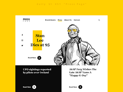 daily UI 051 "Press Page" 051 amazing awesome beautiful color daily daily ui dailyui design great nice press page site stan lee ui uiux web webdesign wonderful yellow