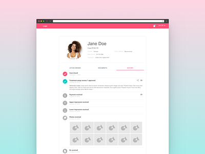 Healthcare Web Tool - Case History active tab application case design google material healthcare healthcare app history list material design tabs ui ui design user interface ux web web app web application web design website