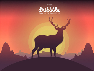 Hello Dribbble animal debut deer first illustartion nature sunset