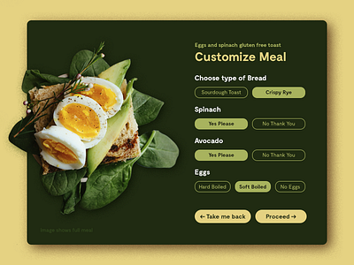 Daily UI #007 - Settings avocado customize dailyui eggs food interface meal spinach user