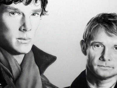 Sherlock & Dr Watson drawing illustration pencil photoshop sketch