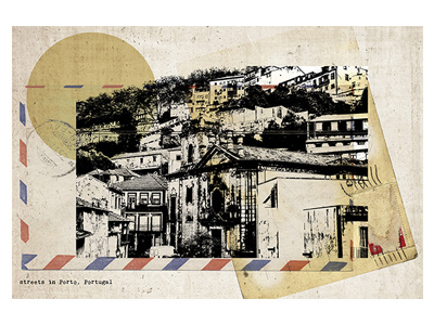 retro postcard of Porto architecture buildings city envelope europe landscape postcard retro silhouette stamps tourism vintage