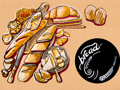 kitchen illustration of menu of bread products