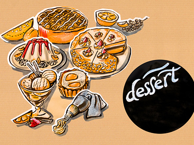 kitchen illustration of menu of desserts