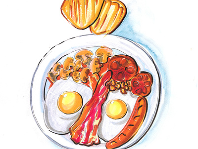 english breakfast illustration breakfast cook cooking eggs english fastfood feast feasting food ham hand drawn illustration ink kitchen paper party sketch sketchbook watercolor