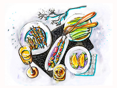 illustration of BBQ party table