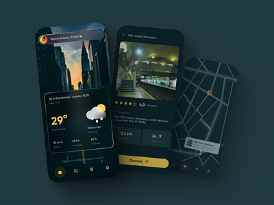 Find the nearest station, app app application design figma findstation guide location map mobile mobileapp newyork review station subway ui ux weather