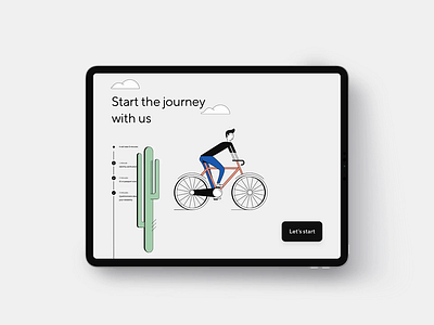 Onboarding Cyclist Character Animation animation ass bike button cactus character cloud cyclist fixie hair illustration journey man onboarding tree ui ux