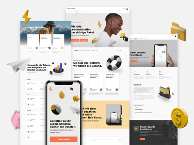 Fintech Landing Pages and Onboarding Concept 3d airplane banking clean coin finance fintech flash folder icons iphone kawai landing page mockup modal modules packages pig shadows website
