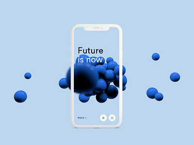 Future is now 3d app ballons balls blue branding cgi cinema cloud crypto future minimal modern now onboarding render splash ui visualisation wow