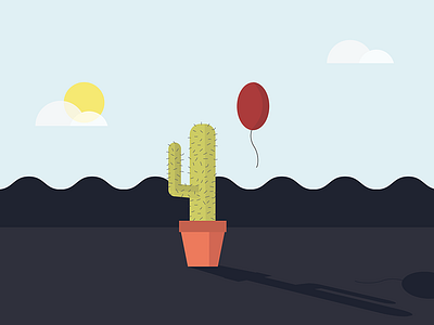 Cactus horror story balloon cactus clouds flat horror illustration sun