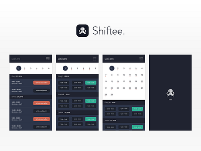 Shiftee iOS App app blue calendar dark datagrid hamburger logo manager notification octopus planning shiftee