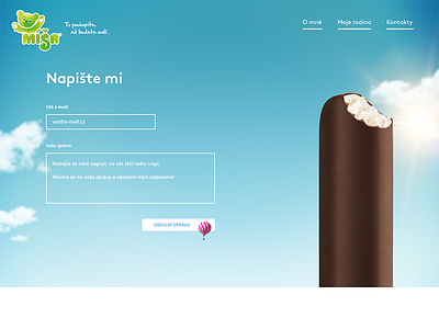 Ice-Cream Míša Website Contact Page ballon button cloud contact form headline hover ice cream lens flare menu míša zmrzlina