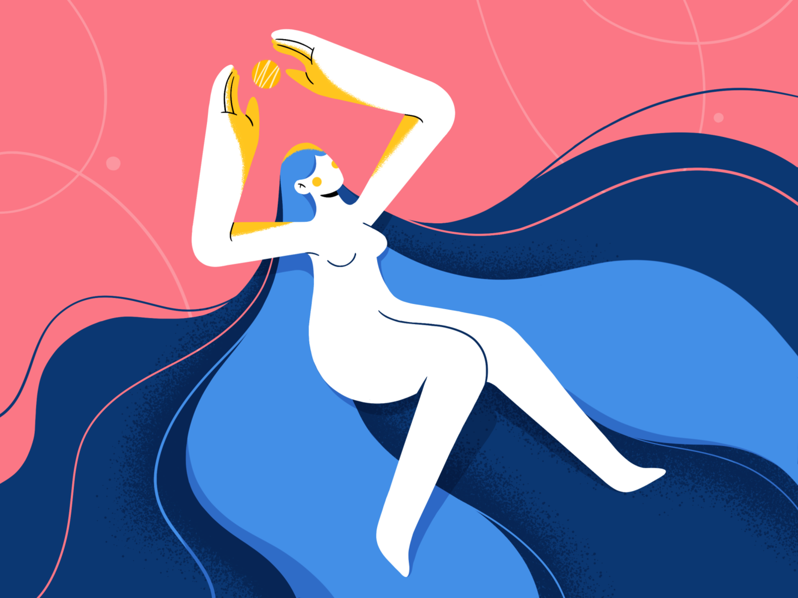 Inner power 2d character design color energy float girl hair illustration ipadpro motivation naked power procreate shape silhouette simple stepdraw texture wave