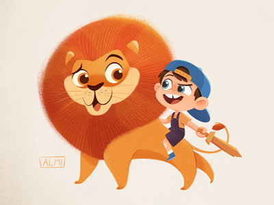 Spirit animal - Lion adventure animals boy character design children color cute illustration ipadpro lion procreate sketch texture