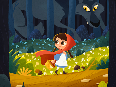 Little Red Hood character design color cute fairytale fantasy forest girl illustration nature photoshop procreate story texture wolf
