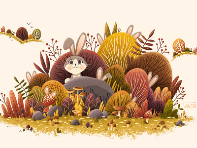 Count the wild bunnies! bunnies character design characters childrens illustration color cute illustration nature photoshop plants texture trees