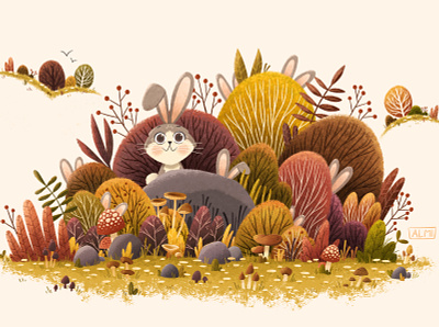 Count the wild bunnies! bunnies character design characters childrens illustration color cute illustration nature photoshop plants texture trees