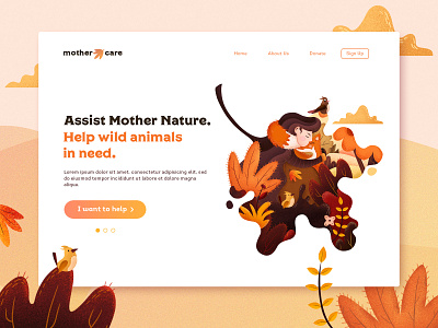 Mother Care animals cover graphic design illustration landing page nature page ui ux web website