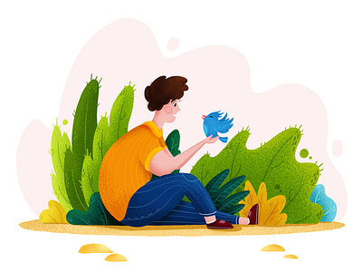 Attachment bird boy character color graphic design illustration nature outdoors photoshop plants relax simple