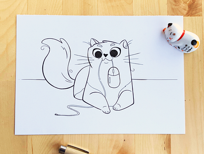 Inktober - Tasty art cat drawing illustration inktober inktober2019 lineart mouse october pens proud sketch