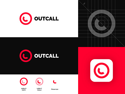 OutCall logo design app logo call flat logo logo grids logo mark logotype minimalism minimalist modern outcall phones ui wordmark