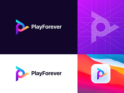 PlayForever app icon big sur brand identity branding goldenratio grid logo logo logo redesign logotype minimalist minimalist logo monogram play playforever playforever playful rebranding