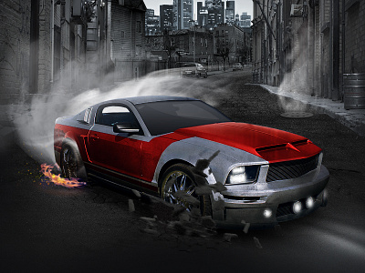 Mustang action burn car dust fire mustang retouch rocks speed