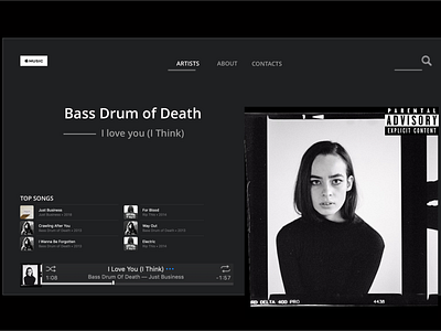 Bass Drum of Death apple concept creative design digital landing page media player music portfolio rock band sketch ui ux web website