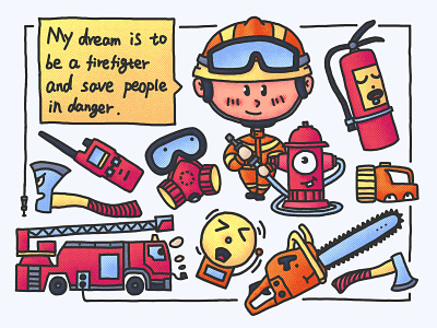 Child's dream---firefighter 插画