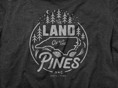 Land of the Pines Badge Design badge branding hand lettered handlettering illustration logo map nc north carolina pine pine tree sticker t shirt typography